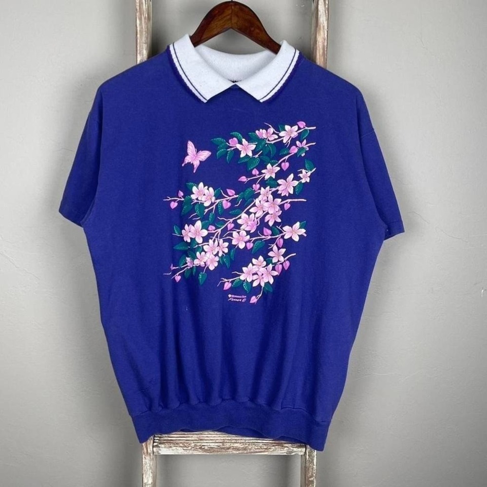 Vintage 90s Morning Sun Nature Flowers Collared Shirt XL